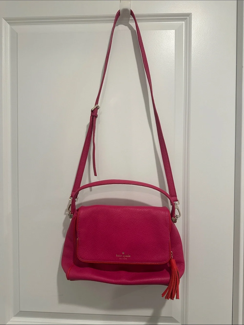 kate spade Hot Pink Leather Crossbody with Tassel